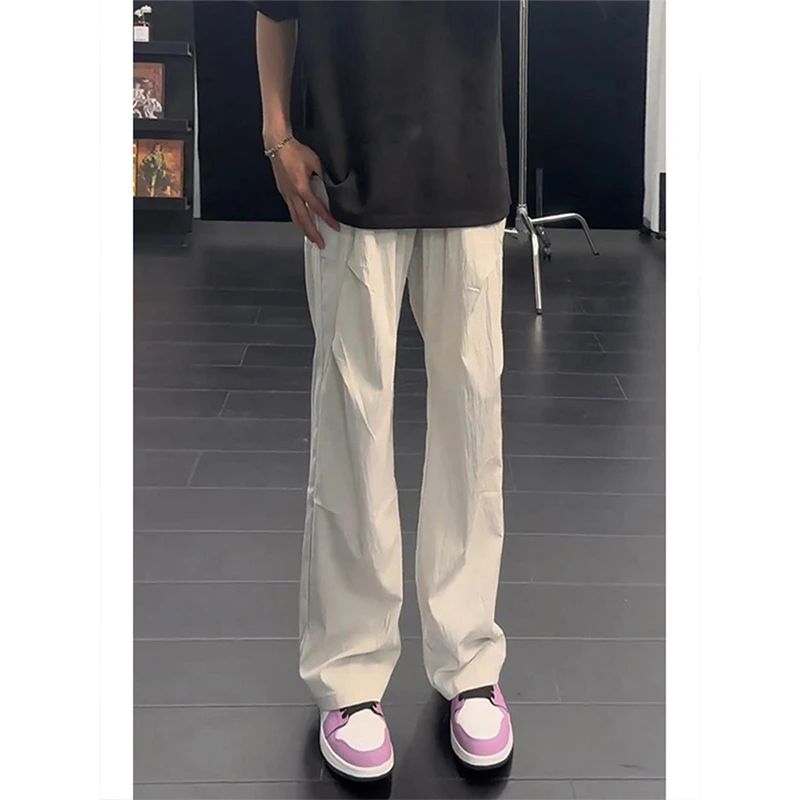 褶皱冰丝降落伞兵裤男夏季薄款潮美式机能工装裤子窄版直筒阔腿裤