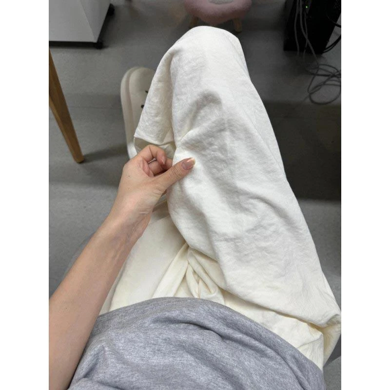 奶芙山本裤男款夏季休闲垂感直筒空调裤肌理感遛弯冰丝白色阔腿裤