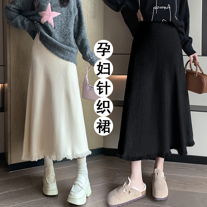 无托腹孕妇半身裙新款秋冬装针织羊毛裙百搭外穿中长款A字大摆裙
