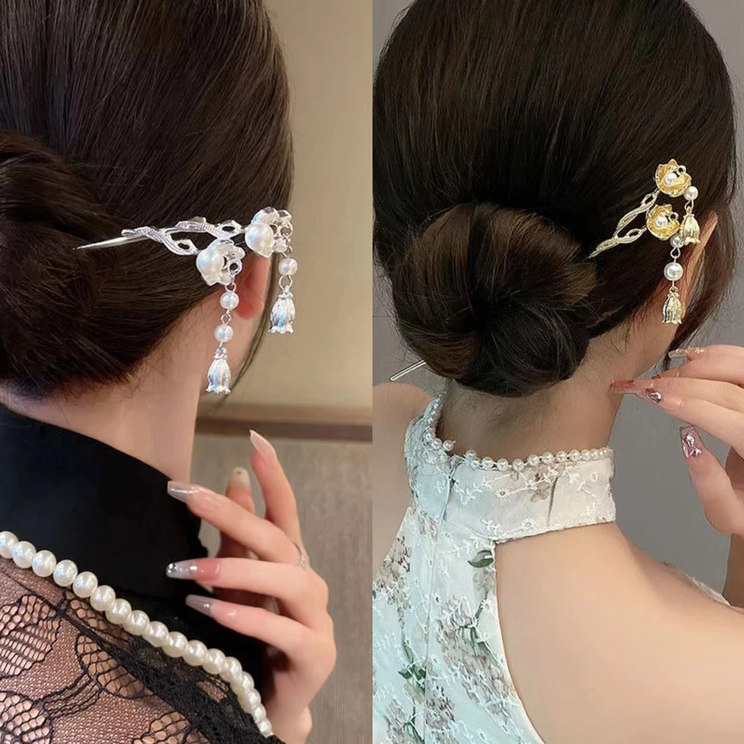 合金发饰 无妄之花新中式鸢尾花铃兰簪子女现代花朵流苏钗子发簪