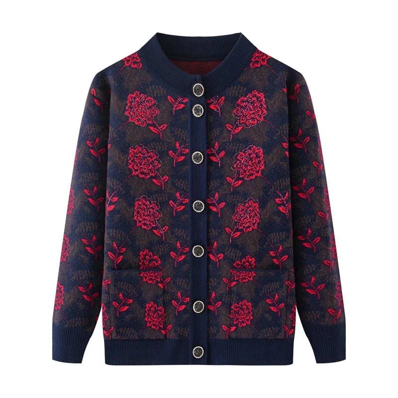 中老年人春秋款奶奶外套针织妈妈毛衣607080上衣老人衣服毛衣开衫