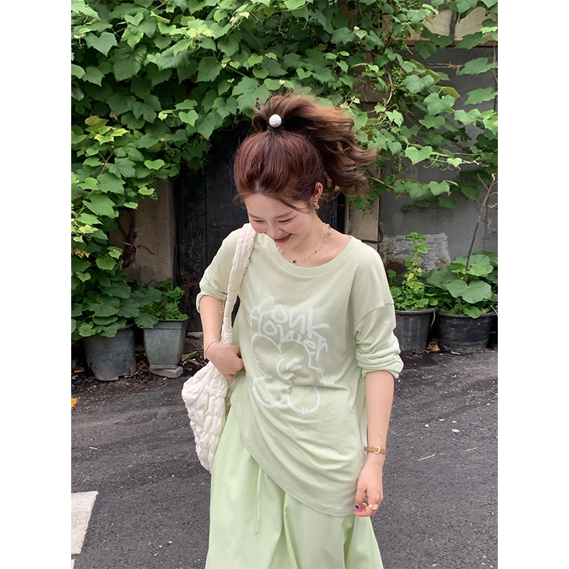 火火火【薄荷冰茶】韩版印花长袖t恤Z22206HH42