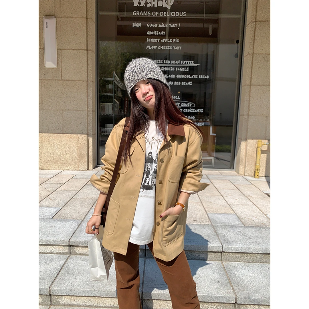 火火火【杏仁焦糖】韩版复古撞色休闲外套秋冬上衣W26158HH44