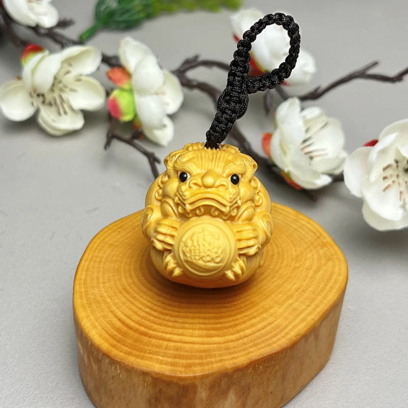 黄杨木貔貅钥匙扣文玩盘玩木雕木质把玩工艺品手把件