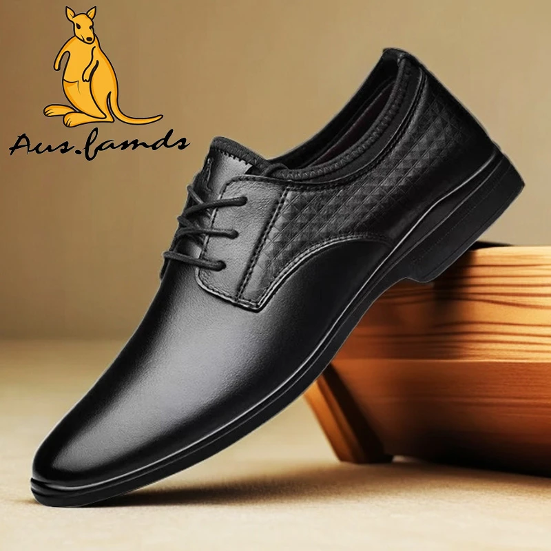 澳洲名袋鼠真皮皮鞋男士商务休闲鞋春秋新款软底软皮百搭潮流皮鞋