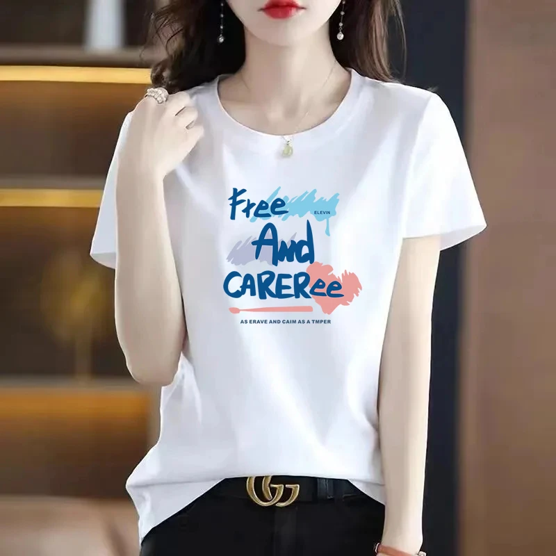 高档冰瓷棉正肩短袖t恤女夏季新款2024宽松洋气体恤半袖上衣白色