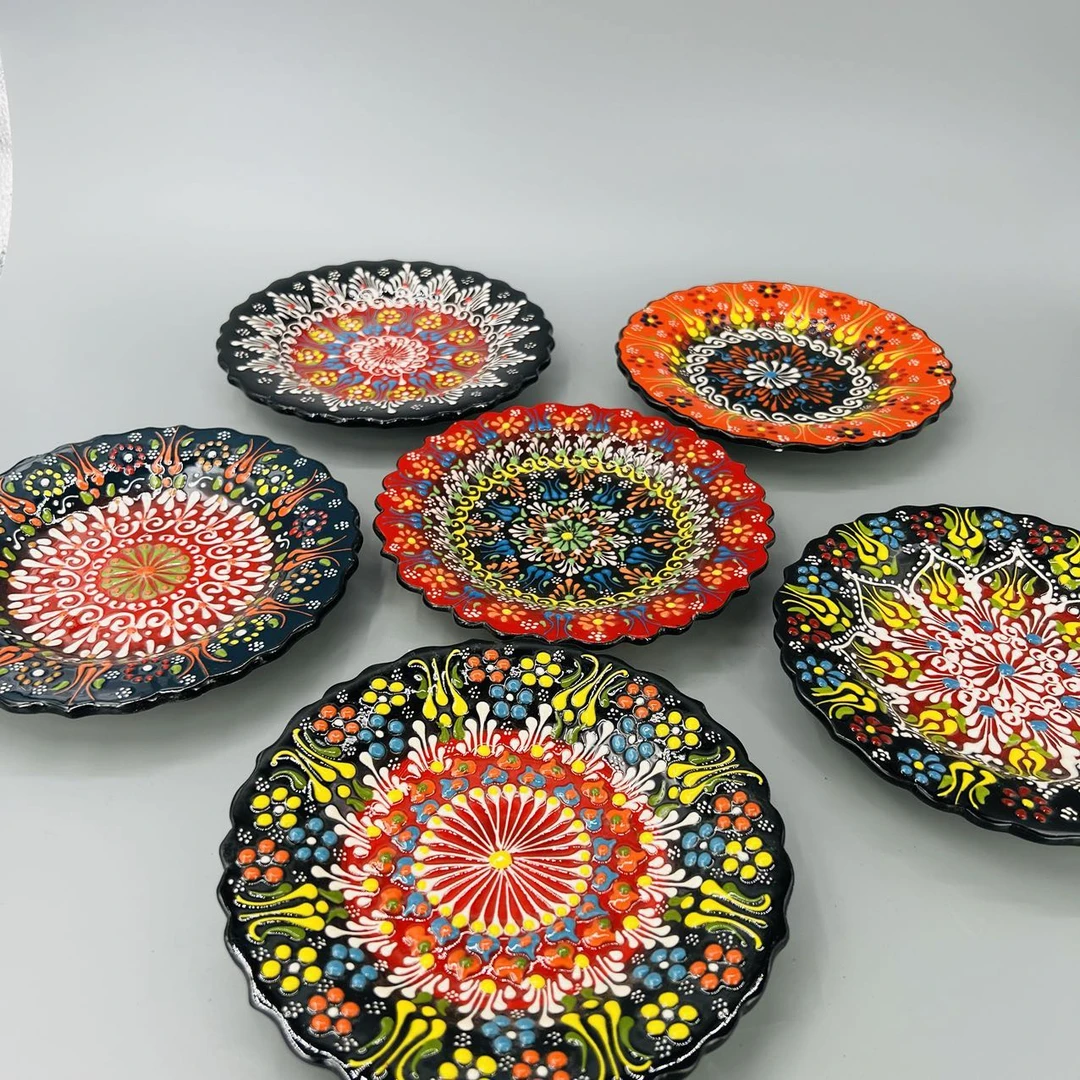 土耳其手绘陶瓷创意彩绘盘工艺客厅摆件18厘米手绘盘子