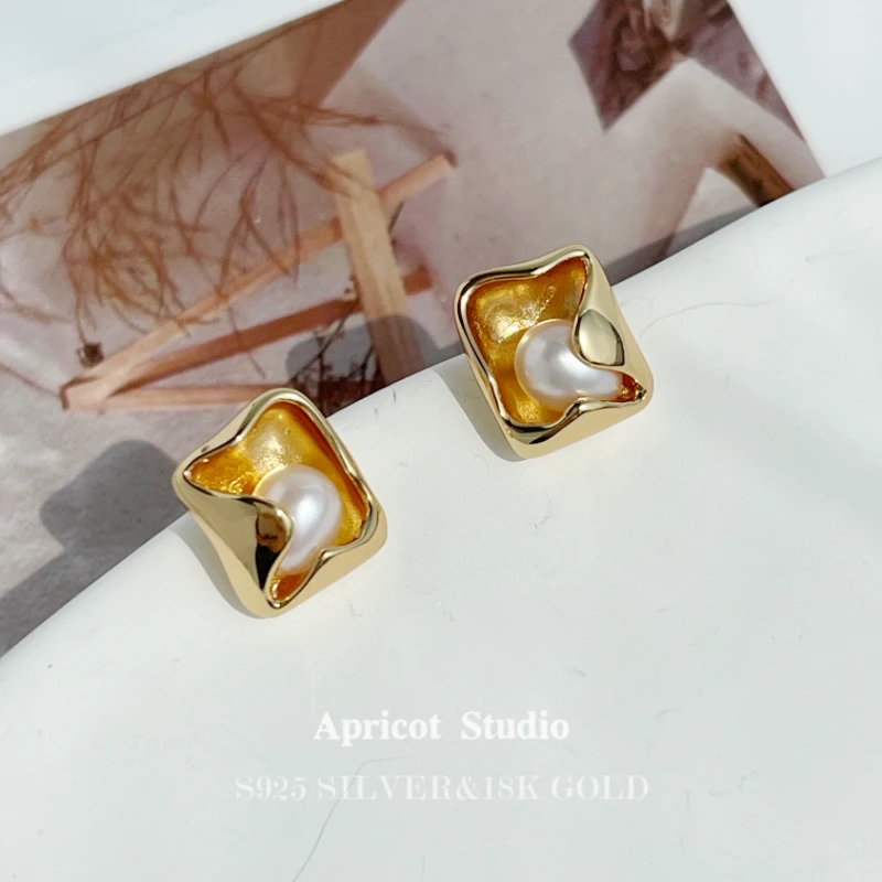 925银耳饰 杏子手作【枕头】S925银耳钉 法式气质