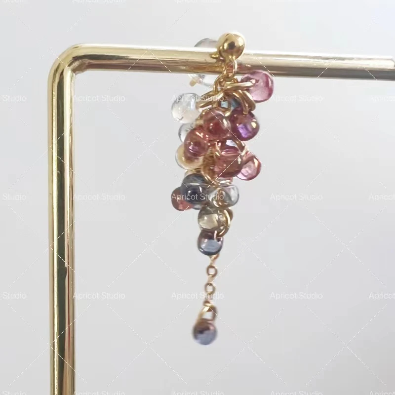 925银玻璃耳饰 杏子手作【葡萄】S925银耳钉 手工轻奢