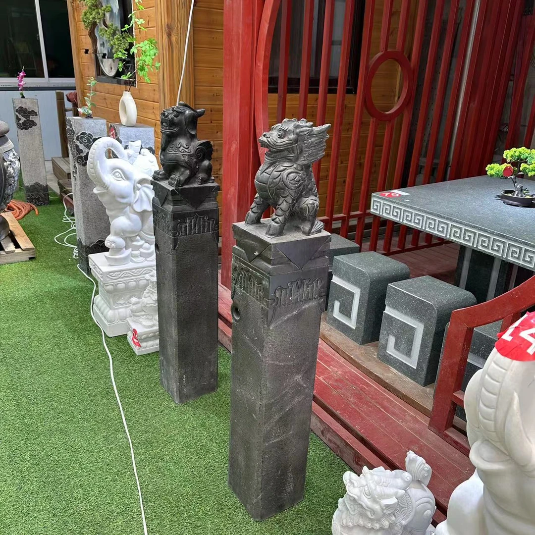 石雕拴马桩青石仿古做旧石狮子貔貅拴马石庭院室内装饰件栓马柱