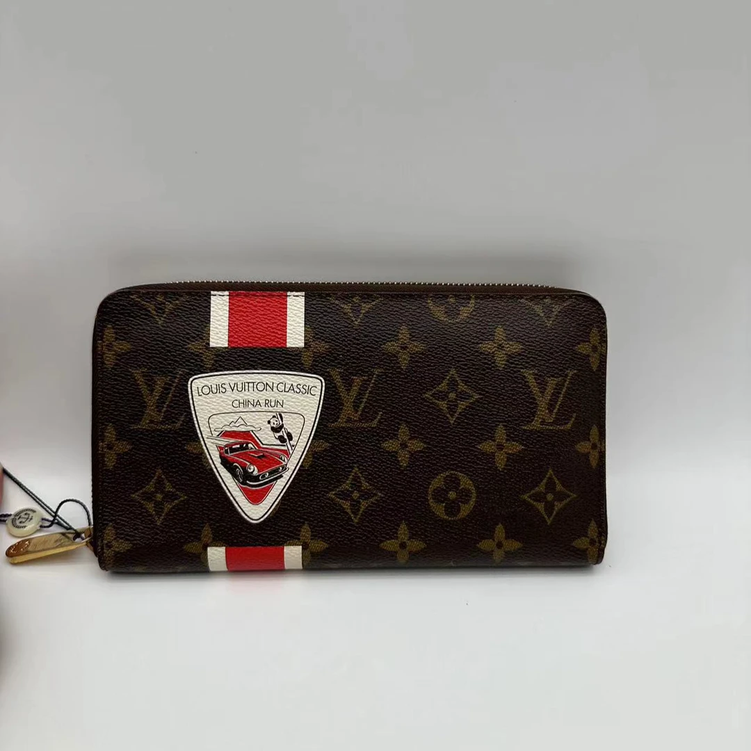 95新 LouisVuitton/路易威登 97限量款棕花拉链开合长款钱包1661