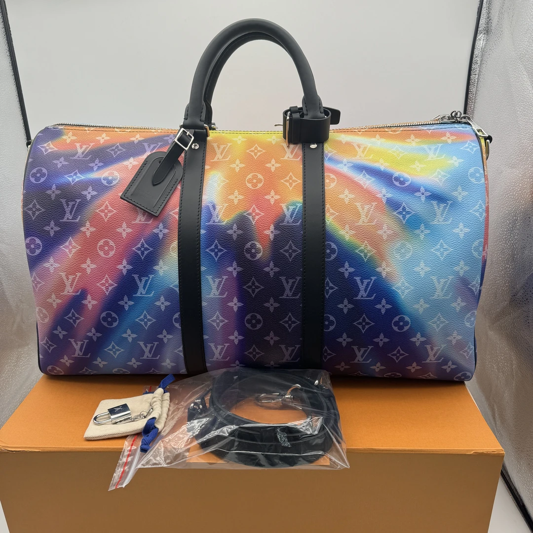 全新未使用 LouisVuitton/路易威登 彩虹老花手提旅行袋/炫彩1447