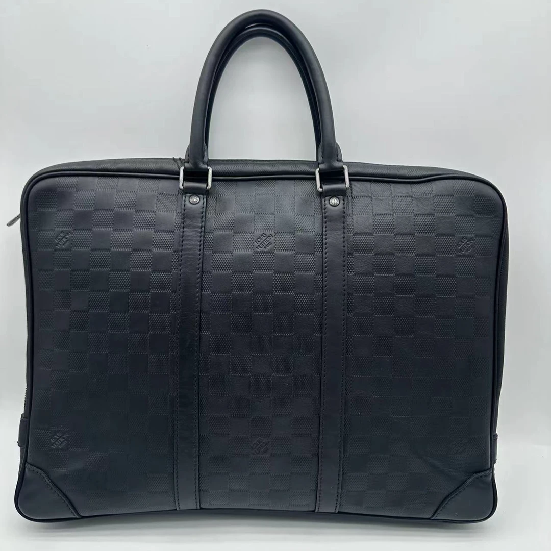 95新 LouisVuitton/路易威登 97黑棋盘格压纹全皮公文包/经典1597