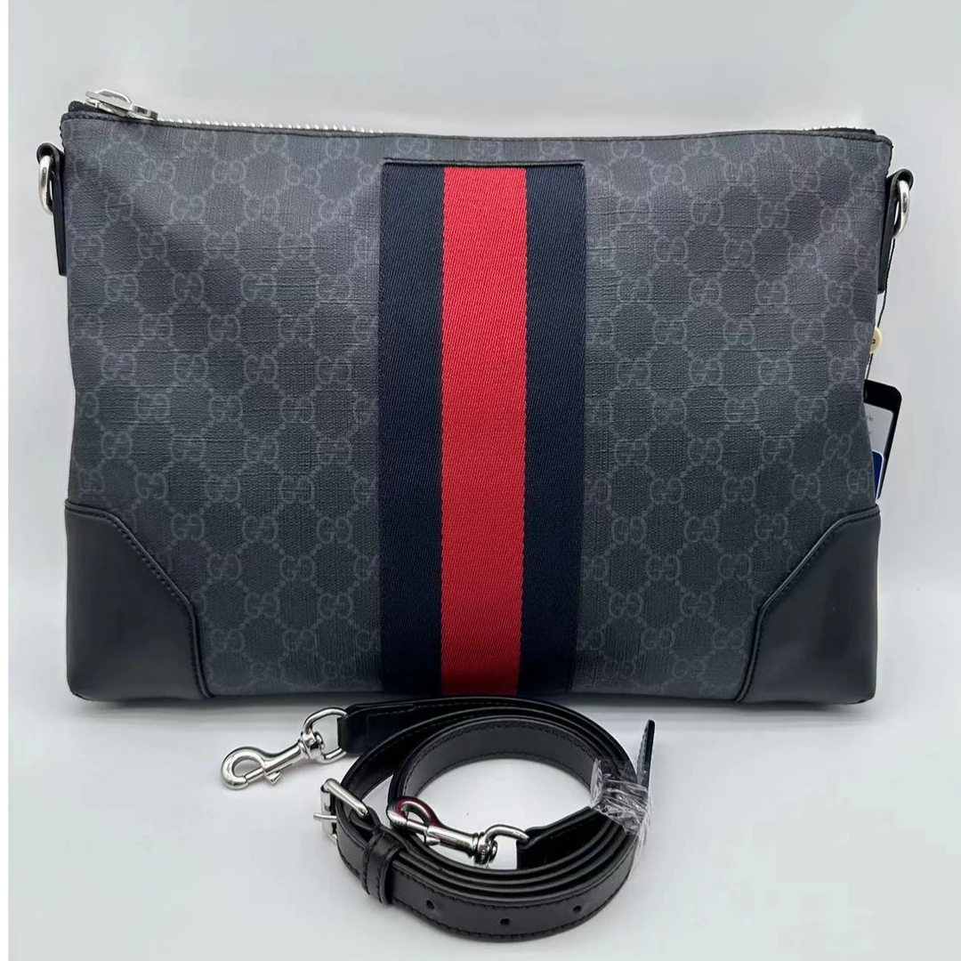 99新 GUCCI/古驰 98新老花logo条纹织带手拿斜挎包/经典男士/1583