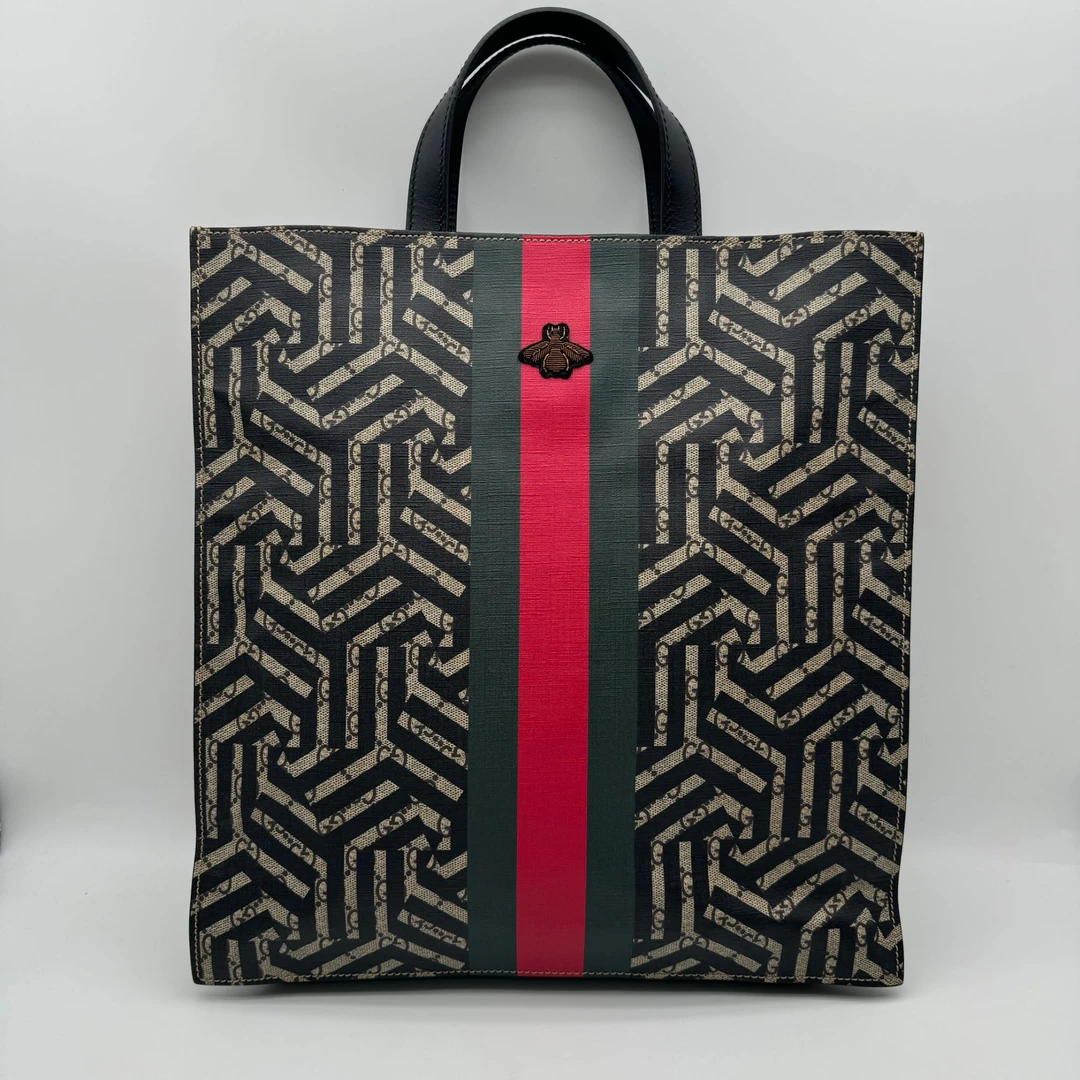 99新 GUCCI/古驰 98新小蜜蜂Logo条纹手提包/经典时尚男士1606