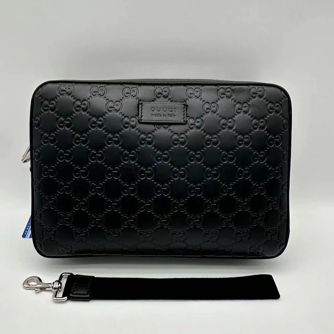 99新 GUCCI/古驰 98新黑花全皮大号手拿包/1630经典时尚男款压花