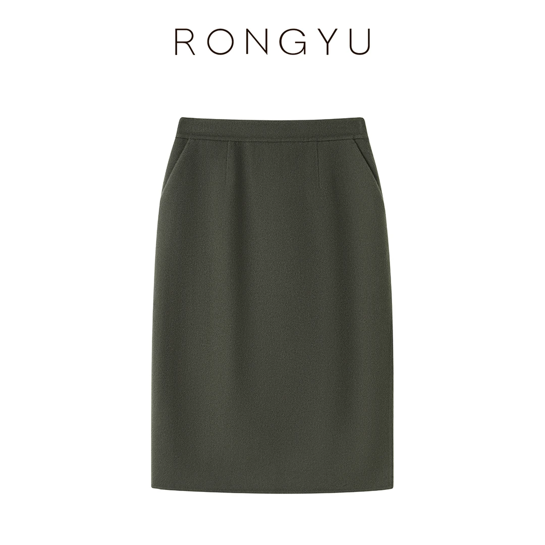 RONGYU绒郁女装  显瘦半身裙高腰裙气质时尚 纯山羊绒包臀半裙