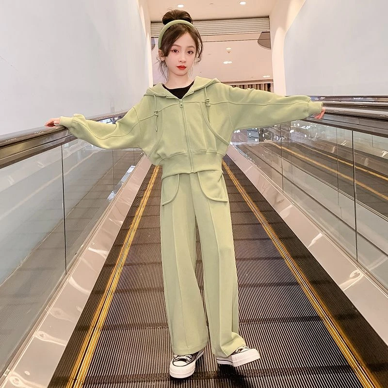 女童套装春装2024新款儿童洋气网红休闲时髦春秋中大童运动两件套