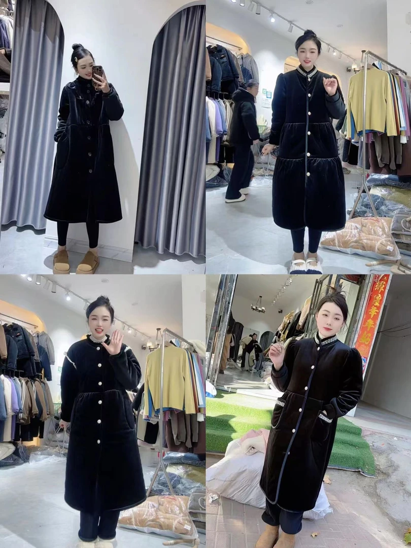 ZL 【 原版原货】韩版 小黑金丝绒集合大衣可外穿家居服