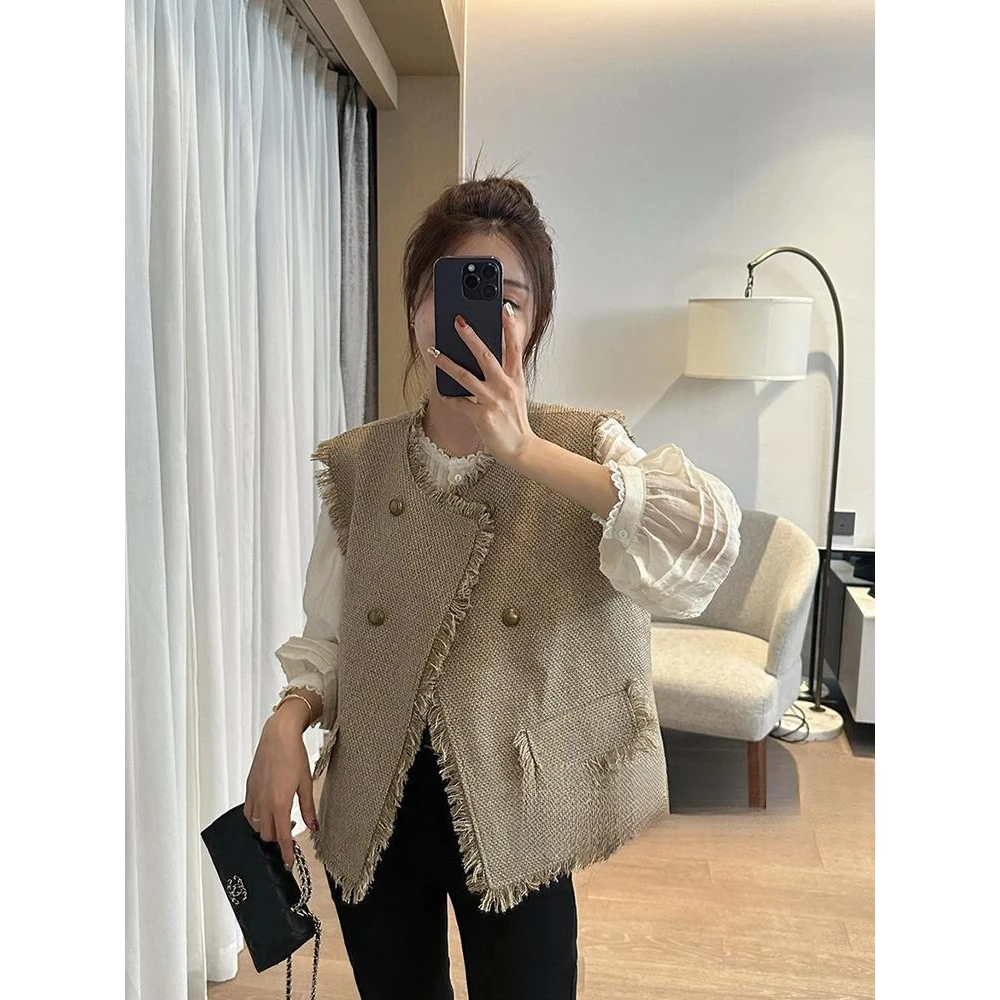 欧货流苏毛边小香风马甲外套女2024春秋款时尚百搭显瘦轻便马夹A1