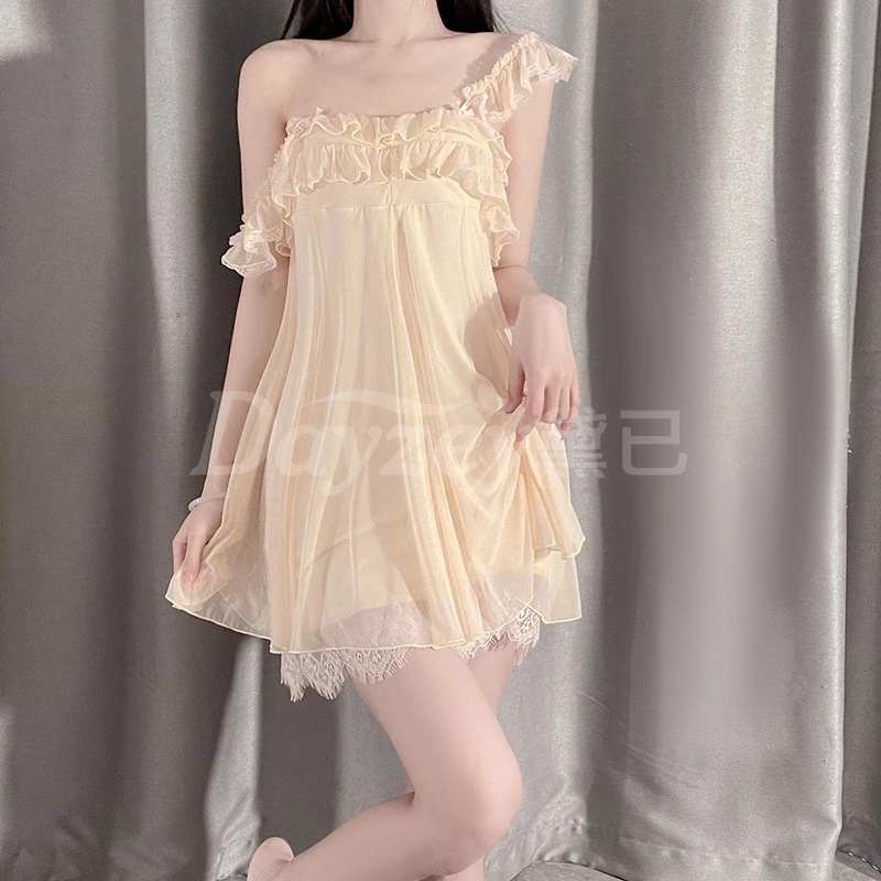 甜美性感轻薄透气睡衣休闲舒适网纱吊带睡裙女大码法式家居服套装