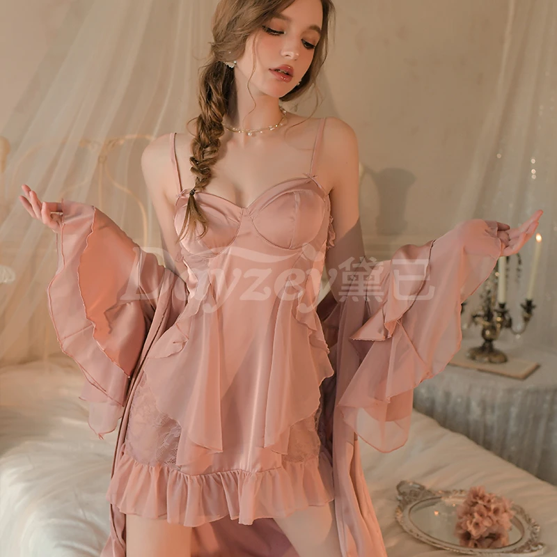 蕾丝夏季新款冰丝无袖私房睡裙高级感小胸吊带带胸垫家居服黑色