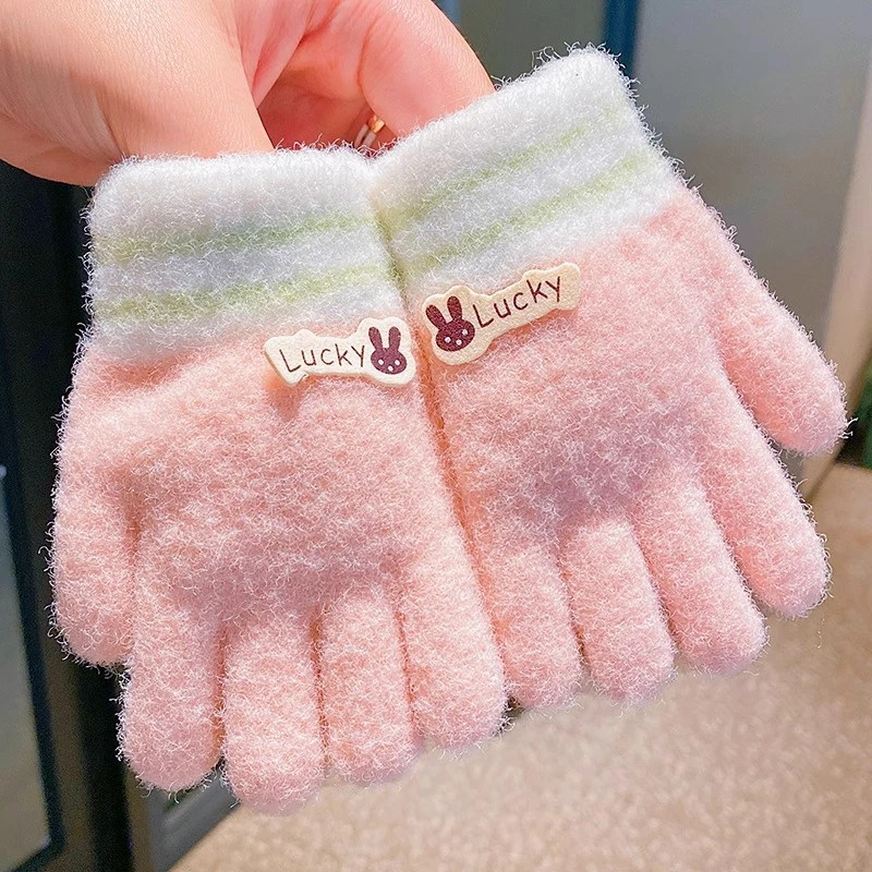 儿童小兔子手套分指宝宝秋冬款男童女小熊五指加厚0-3岁加厚保暖