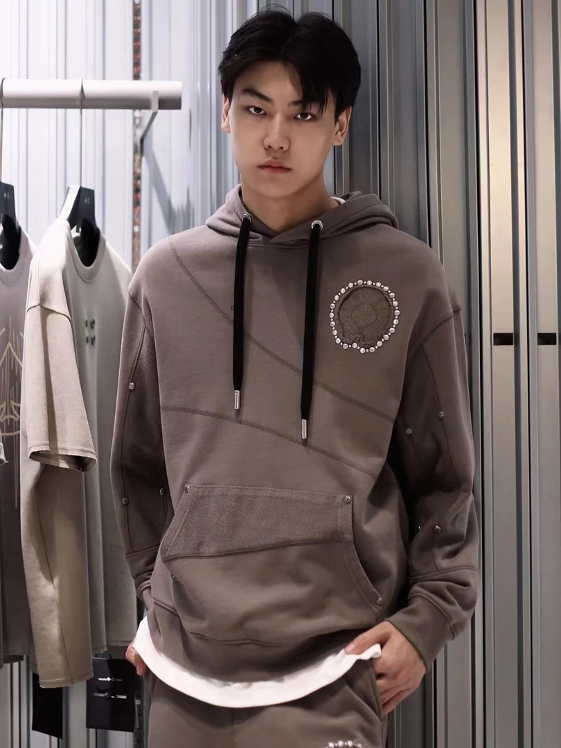 【2024秋季】黑标奢品设计师个性设计时尚连帽加绒秋冬套头卫衣