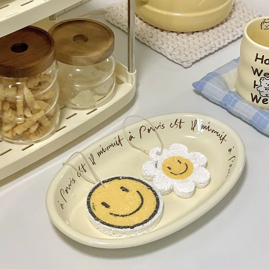 笑脸花朵木浆洗碗棉压缩木浆棉海绵擦厨房用品刷锅清洁不沾油去污