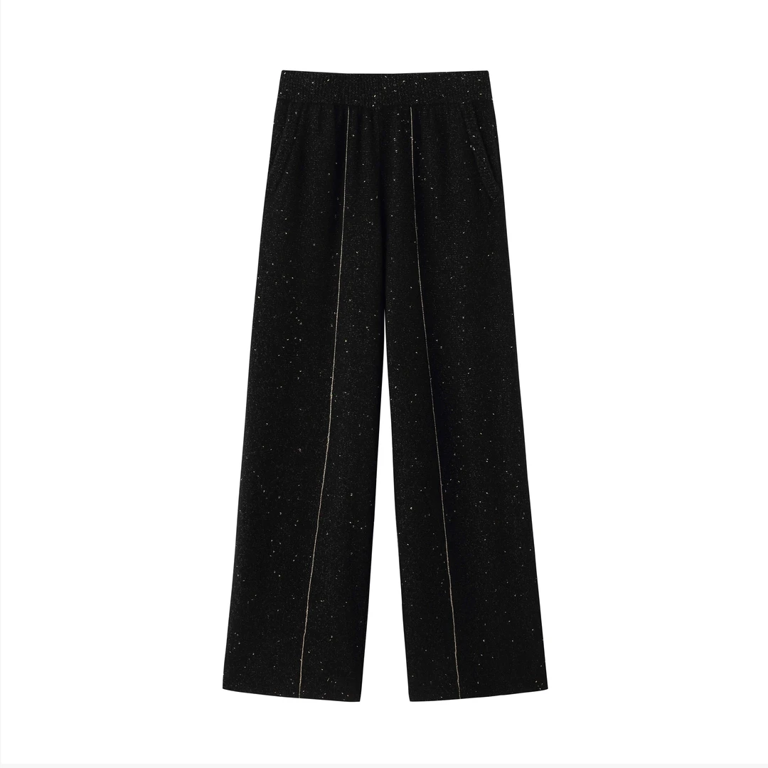 EXANTE【星线好物】 黑金直筒羊毛针织裤 23478010