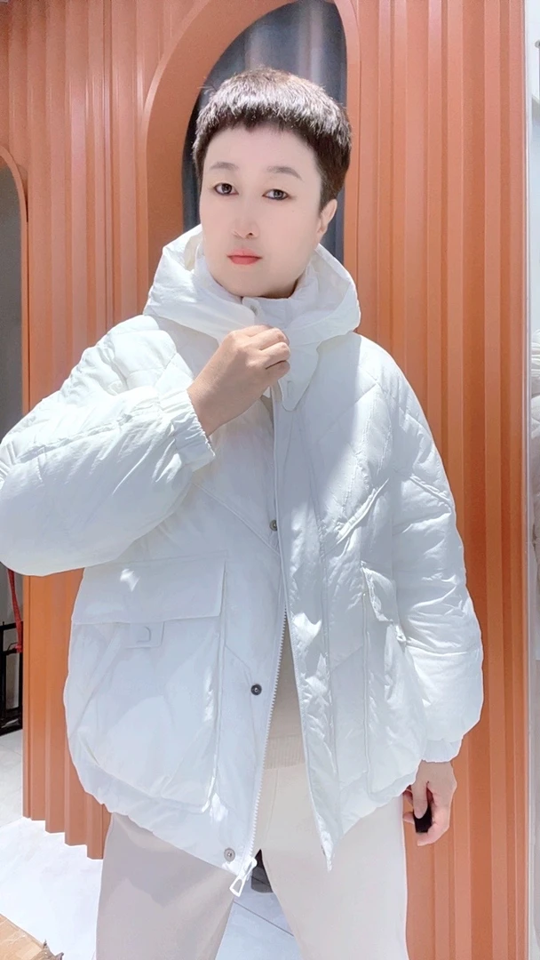 嘉莉丹-8035#时尚个性大口袋连帽鹅绒棉棉衣