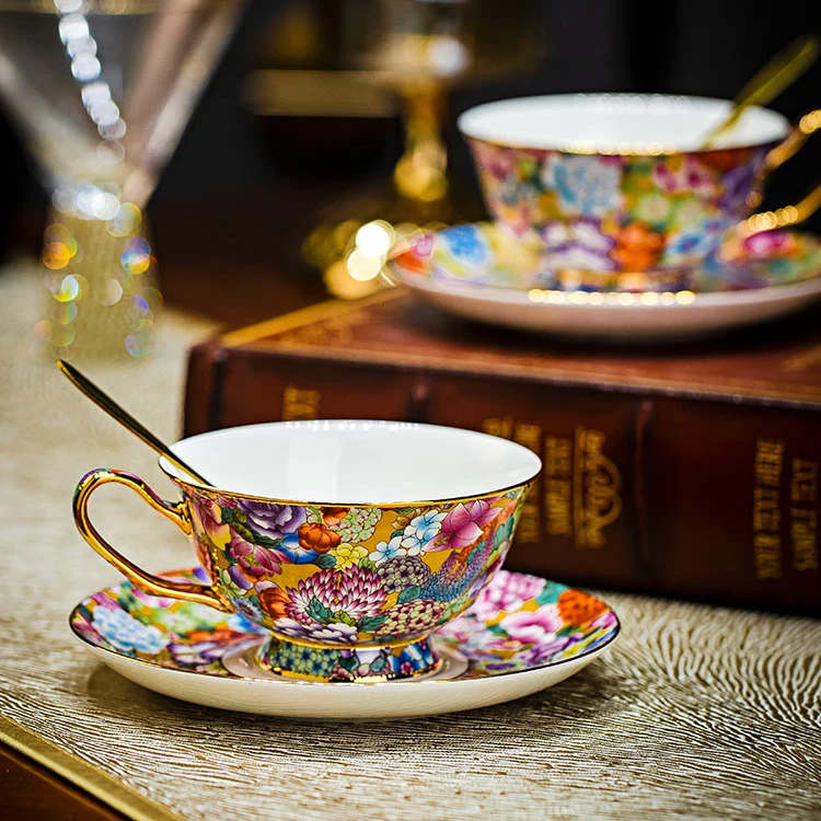 景德镇描金骨瓷咖啡杯套装高档精致下午茶杯碟情侣对杯陶瓷杯具