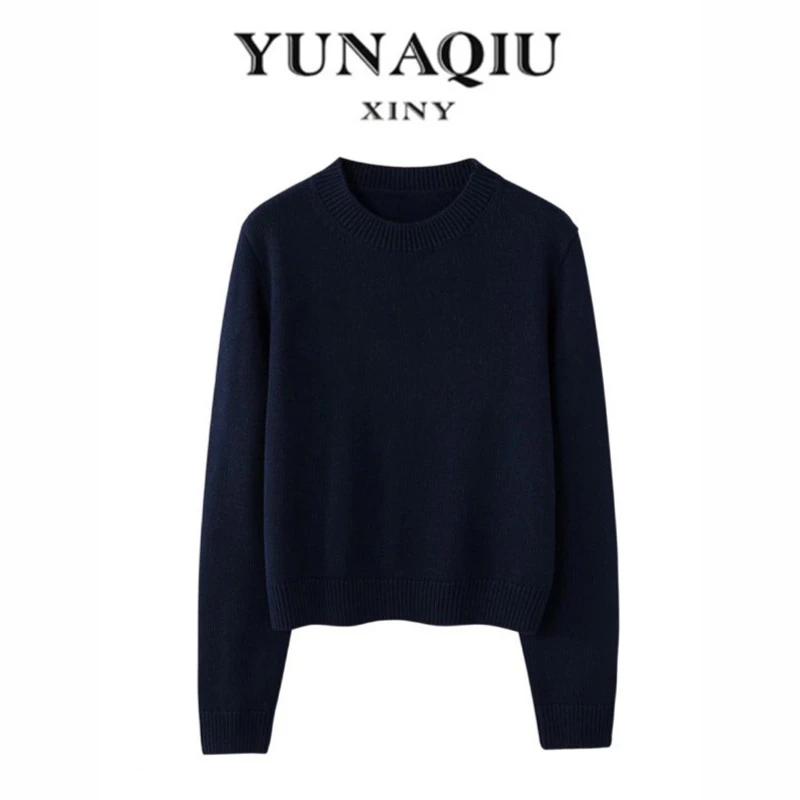 休闲女士藏蓝色轻奢字母烫钻圆领套头款式秋冬毛衣长袖N-219