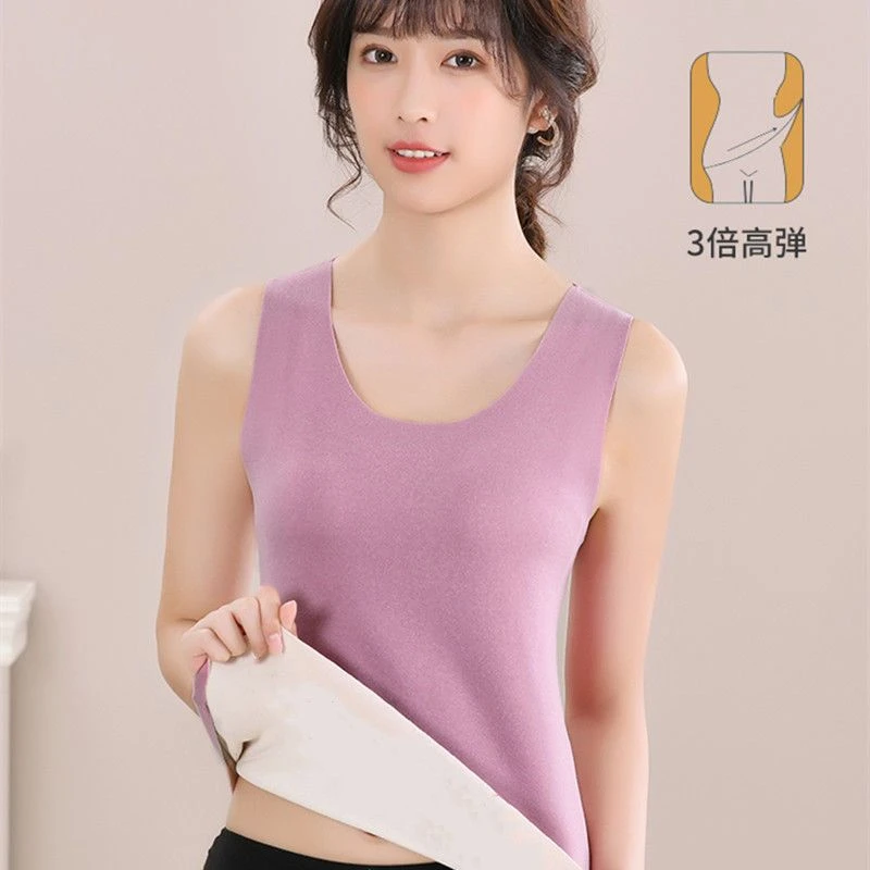 女士保暖背心双面双色细绒无痕打底AB面绒贴身吊带纯色内衣秋冬季