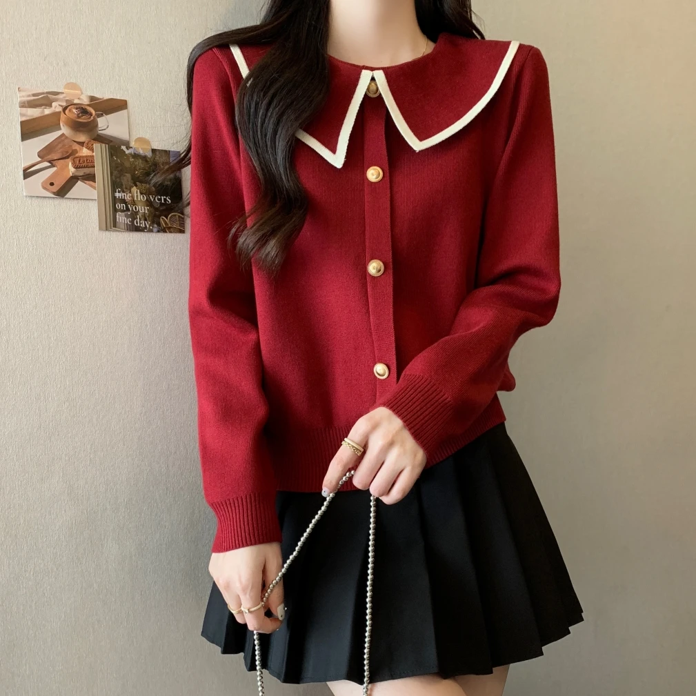 宽松显瘦【80-180斤】娃娃领小香风毛衣女秋冬减龄上衣针织打底衫