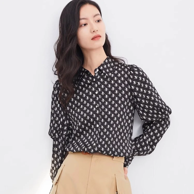 春季新款碎花上衣长袖开衫设计感小众衬衫女-D22116D9150