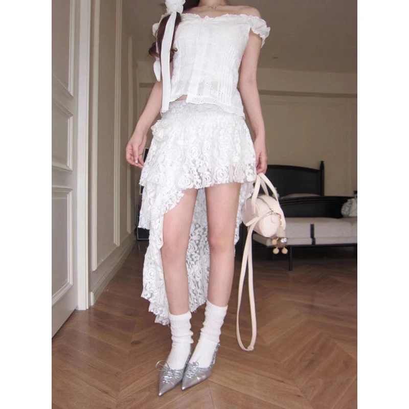{上新耶*}浪漫蕾丝不规则小众婚纱感设计百搭半身裙