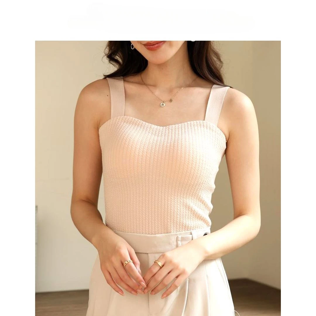 法式宽肩带带胸垫秋冬季羊羔绒免穿内衣保暖背心内搭打底美背时尚