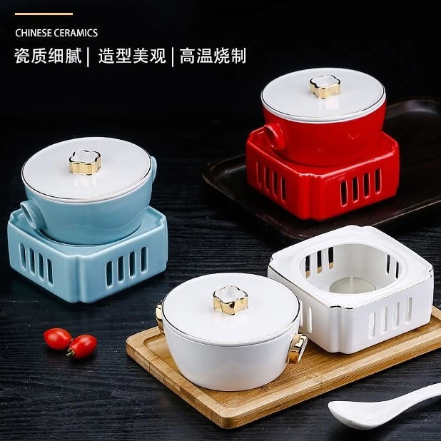 陶瓷炖盅带加热炉座商用餐厅会所酒店轻奢金边燕窝鱼翅小米辽参