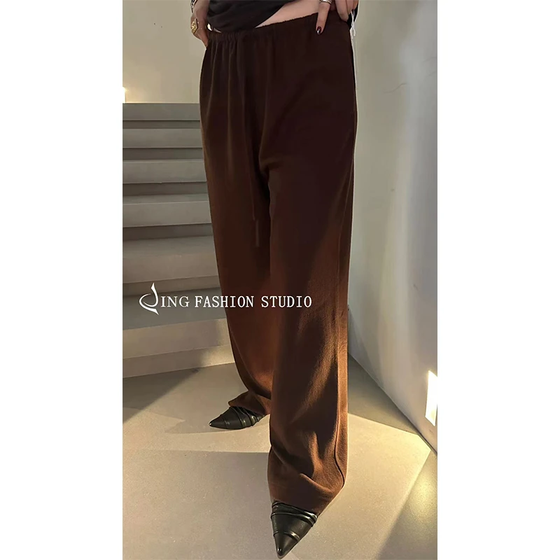 JING2024秋季新款0919抽绳高腰直筒裤宽松百搭阔腿长裤垂感女裤