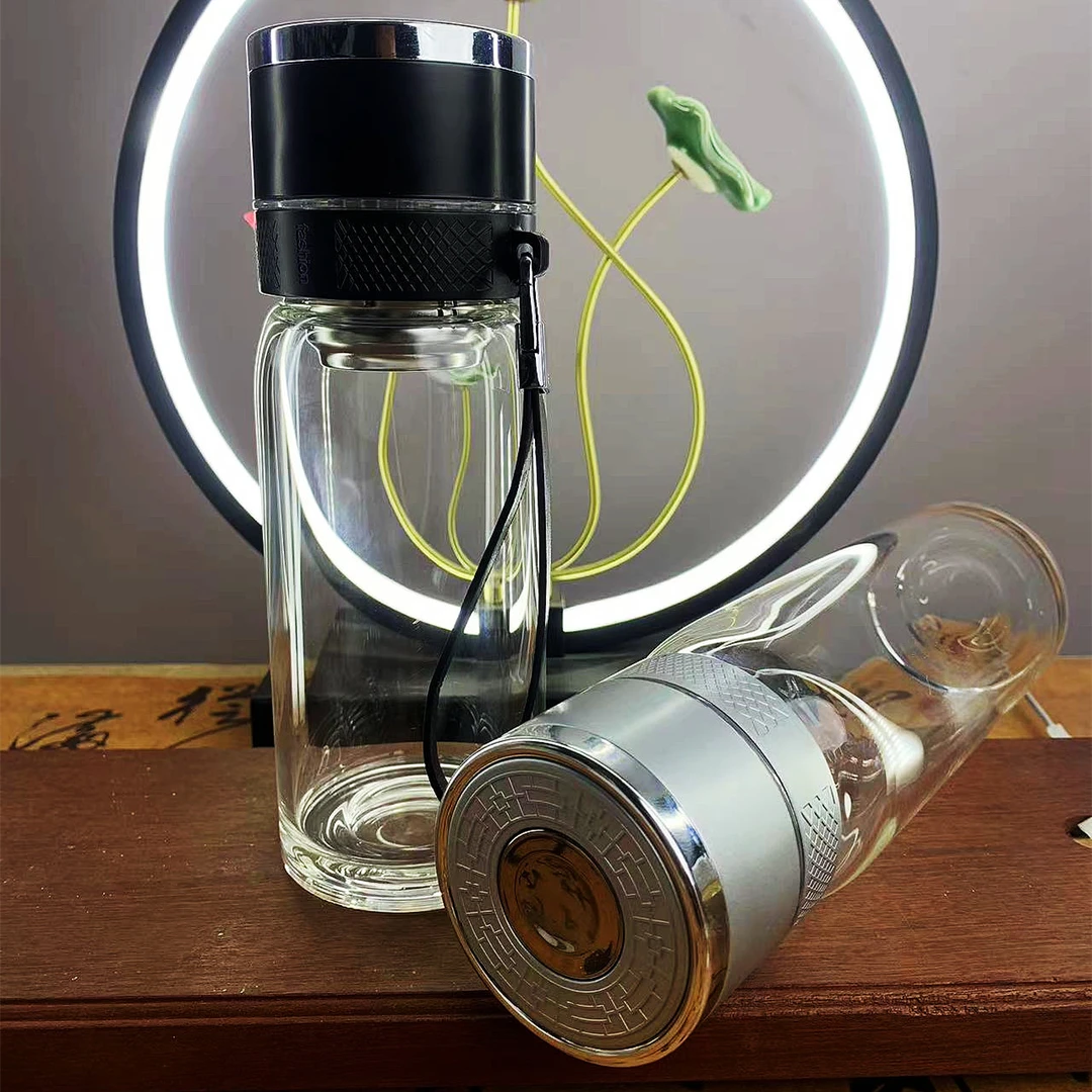 WYLAI玻璃杯一键开启大肚杯纤细小肚杯车载带盖透明耐热易开启