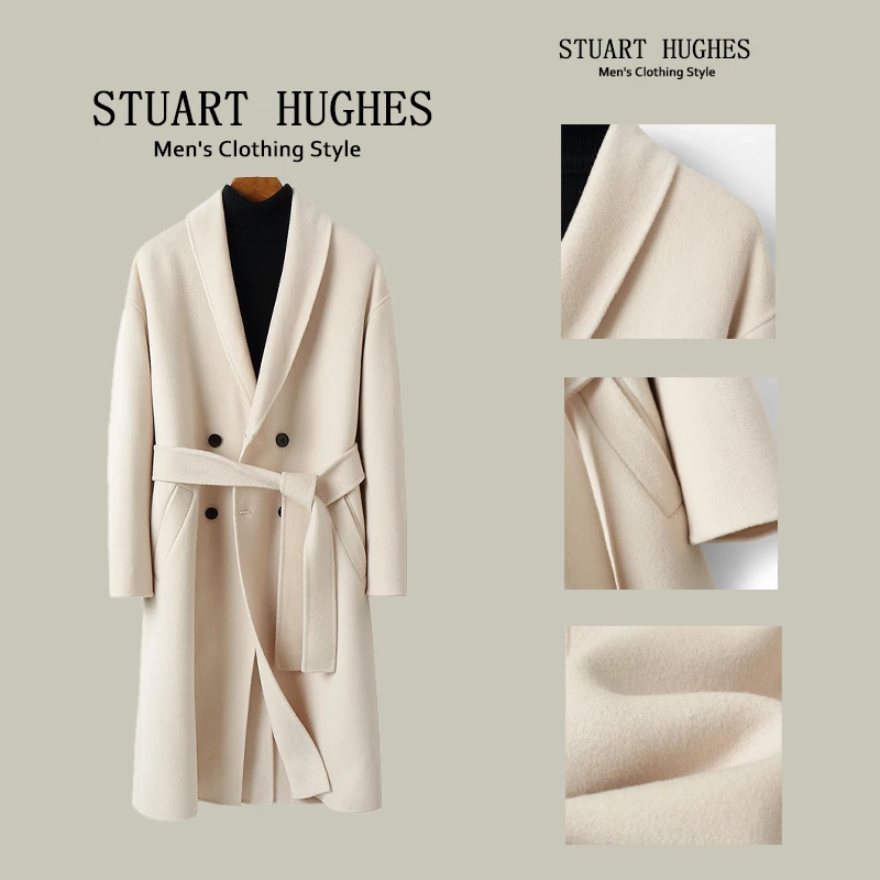 STUART-走秀浴袍双面高支羊毛大衣过膝落肩设计师男士双排扣冬季