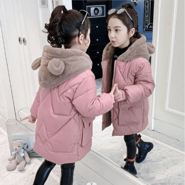 2023新款女童棉服加厚加绒冬装儿童中大童棉衣可爱中长款洋气外套