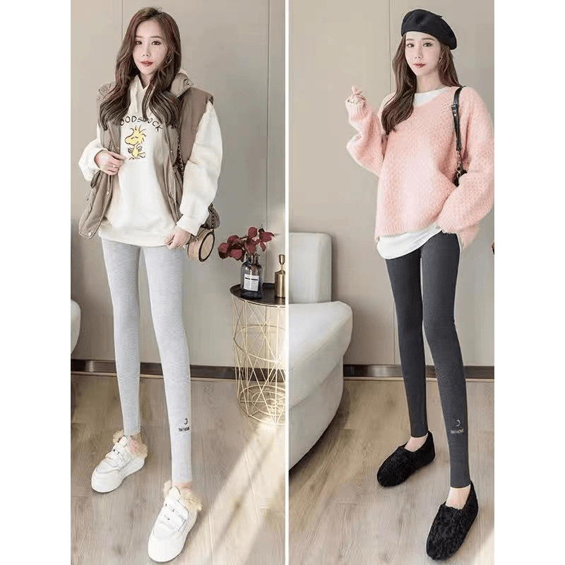 秋冬季打底裤外穿加厚加绒款月亮螺纹面料休闲小脚打底裤紧身秋裤