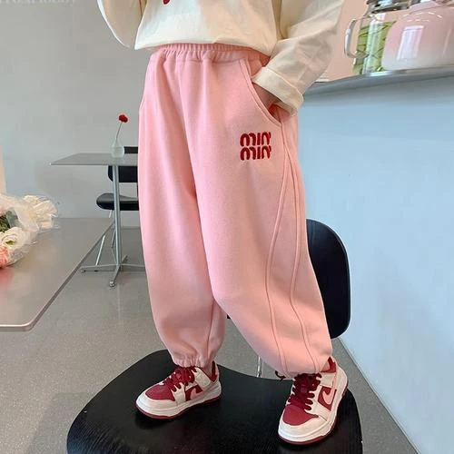 儿童春秋款裤子宽松休闲运动裤小童女加绒洋气春季儿童装春装卫裤