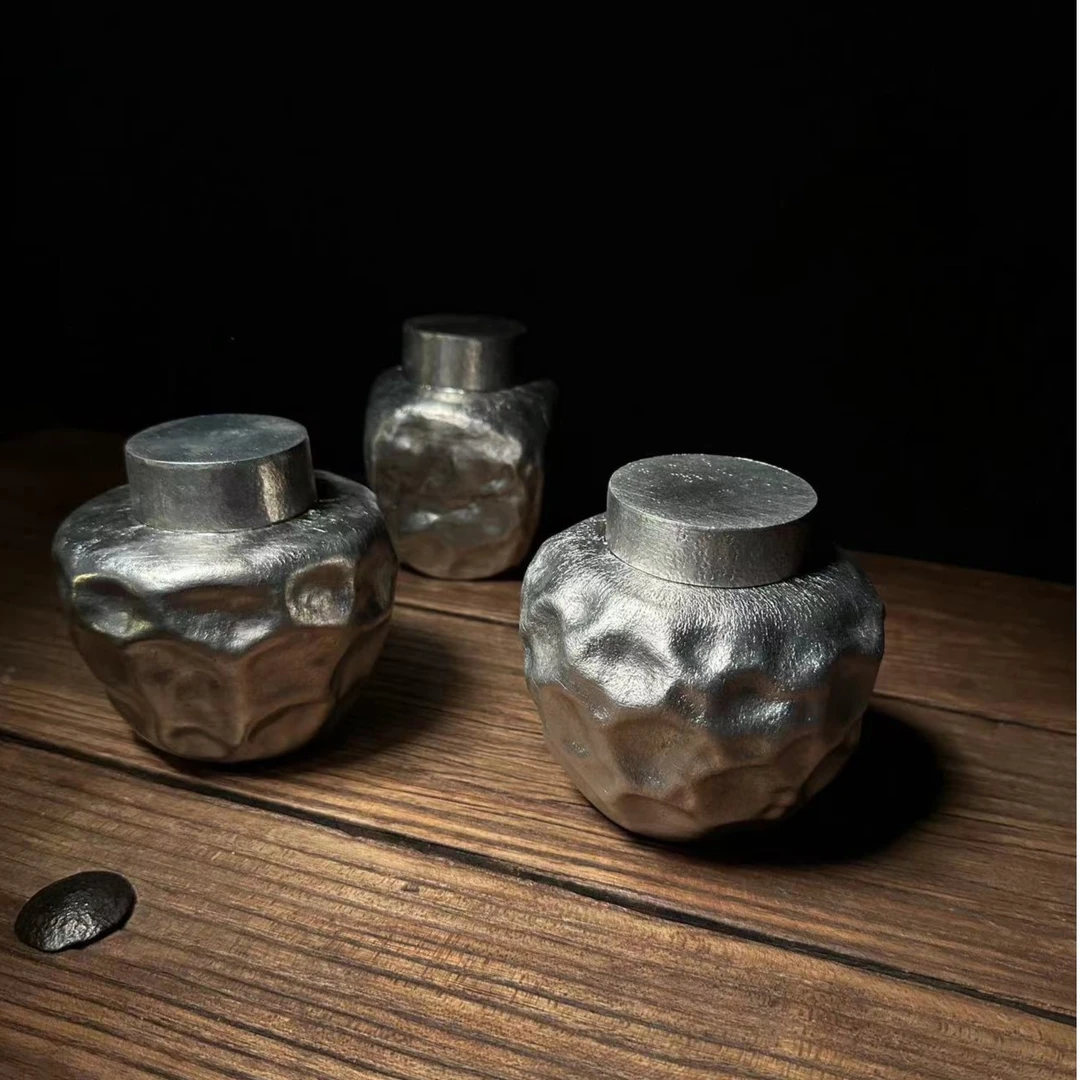 单只纯手工足锡诧寂风陨石坑存茶罐茶叶罐