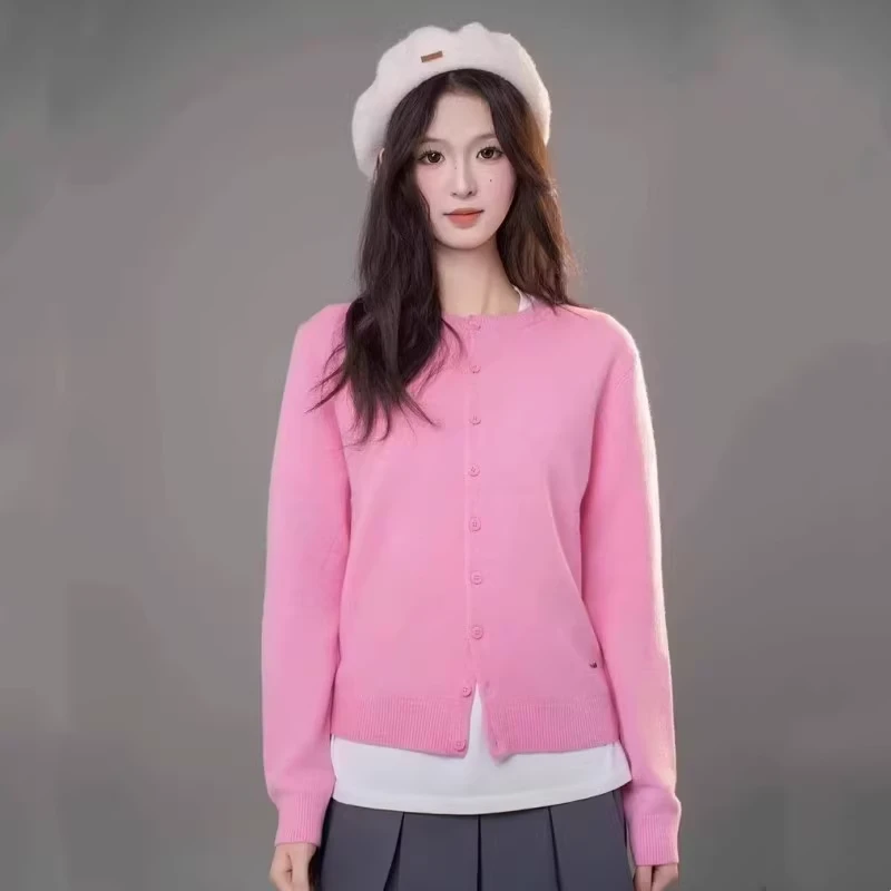 商场同款2024秋冬新款时尚简约气质圆领绵羊毛针织开衫女5499274