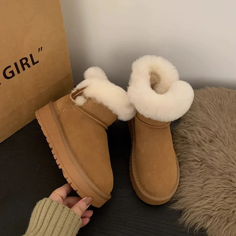 【真皮】雪地靴女牛角扣加绒保暖厚底防滑短筒靴24冬季新款百搭棉鞋