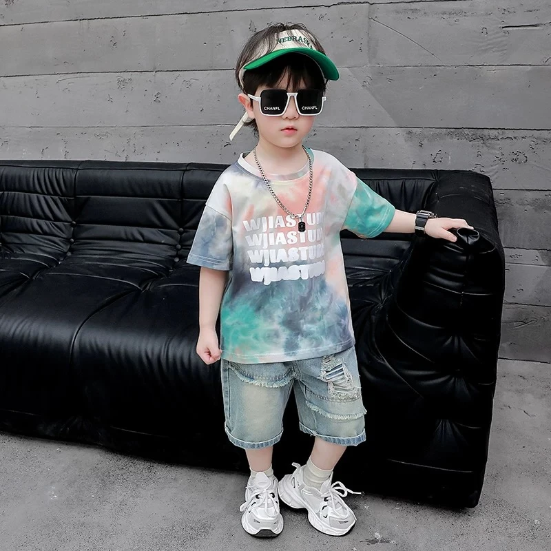 男童夏季套装潮款痞帅休闲男孩夏款炸街渐变帅气洋气扎染时髦套装