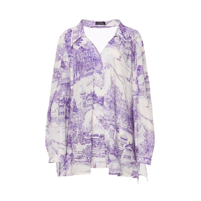 紫色东西方花园乔其纱露背衬衣FN2DTA096